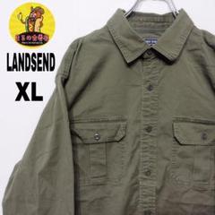 usa古着 LAND'S END　長袖ボタンシャツXL　グリーン