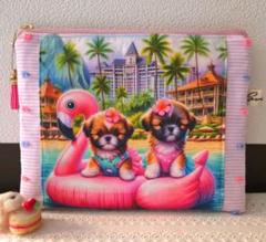 ハンドメイド♡シーズーちゃん保温保冷フラットポーチ♡
