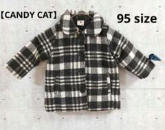 暖かいチェック柄❤キッズCANDY CAT 水色リボン付き❤秋冬コート95サイズ