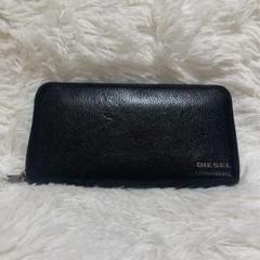 DIESEL ラウンドファスナー 長財布 ロゴ 無地 ブラック レザー