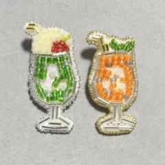 【ビーズ刺繍】メロンクリームソーダとオレンジソーダのビーズブローチセット