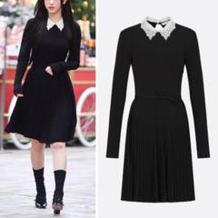 美品 Christian Dior プリーツショートドレス 42 ブラック DIOR】プリーツ ショートドレス ブラック ワンピース