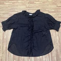BEAMS BOY コットンリネンフリルシャツ BLACK