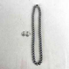 黒蝶パール ネックレス イヤリング 約7mm K14WG シルバー留め具