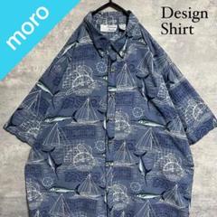 No.1675 VINTAGE 古着 総柄シャツ 半袖シャツ 魚柄 カジキマグロ