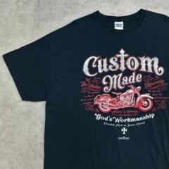 バイク　CUSTOM MADE　トップス　半袖　Tシャツ　古着　ネイビー　XL