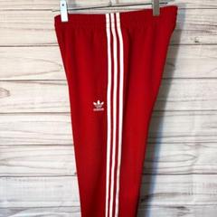 adidas アディダス　トラックパンツ　トレフォイル　刺繍ロゴ　レッド　M