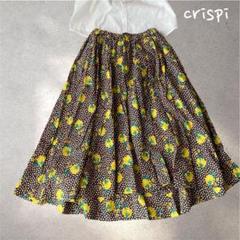 WQ047●Ｃrespi：リバティスカート●38●フルーツ柄 黒　クレスピ 1004＊クレスピ【38 M相当】ロングスカート リバティ 黒 黄色 花