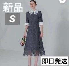LEJA 花柄レースカラースパンコールAラインフレアドレス ブルー