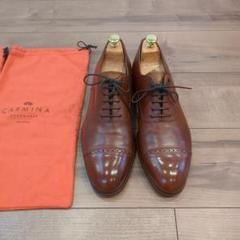 【新品未使用】カルミナ　パンチキャップ　レザーシューズ　純正シューズキーパー付き captoe_blucher_brown_vegano_80