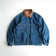 マルボロ　90s 襟レザー切替デニムジャケット　青茶　XL ゆるだぼ　古着