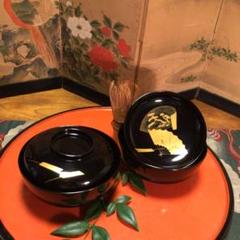 A869 木製輪島塗　扇面蒔絵　切金　置き平目　　2客（アウトレット品） A869 木製輪島塗 扇面蒔絵 切金 置き平目 2客（アウトレット品