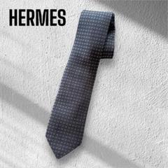 SALE!! HERMES シルク ネクタイ ネイビー 総H柄 ファソネ