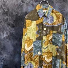 総柄シャツ/レーヨン アート 幾何学 ドレープ シャツ 古着