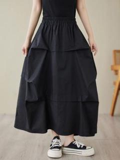 おしゃれ度高め イレギュラー オシャレ レトロ 無地 ロングスカート 着痩せ