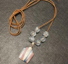 新品　ハンドメイド　シェル　シルバー925　ビーズ　ネックレス　革紐