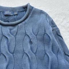 ポロラルフローレン　ケーブル編み　ウォッシュ加工　コットン　ホースロゴ刺繍　S