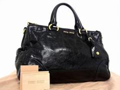 【正規品・美品】ミュウミュウ 黒レザー ハンドバッグ 、トートバッグ