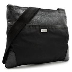 【美品】グッチ ショルダーバッグ ナイロン シマレザー 正規品 ブラック 黒