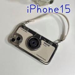 スマホケース iPhone15 アイフォン スマホカバー レトロカメラ風 白