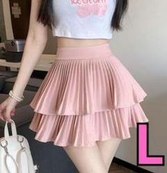 ★ プリーツ 二段 ミニスカート さくら色のピンク　Lサイズ ★ 新品