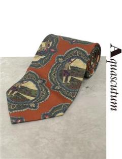 Y113/美品 Aquascutum ネクタイ 剣先幅8.5cm 総柄 赤茶 緑