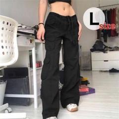 L ブラック ワイドパンツ レディース ロング丈 無地 オーバーサイズ ポケット