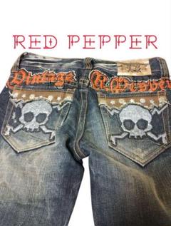RED PEPPER スカル　デニム　ジーンズ　刺繍　ロゴ
