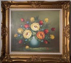 油彩画 花瓶の花 油彩画 花瓶に生けた花