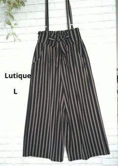 【Lutique】ストライプサロペット ブラック✖ベージュ　L