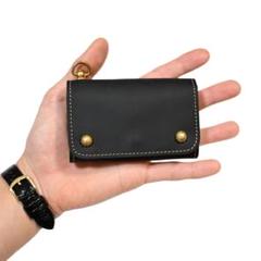 牛革ブラックレザー コンパクトトラッカーウォレット カウハイド ミニショート財布