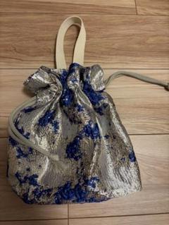 Beauty Bell 巾着 バッグ 青 シルバー tone 個性的 和装にも