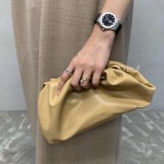 ガマグチ ギャザー ショルダーバッグ ベージュ 2way 3way カラーバッグ