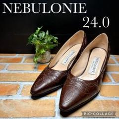 Nebuloni パンプス レザー クロコ型押し ポインテッドトゥ ステッチ