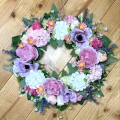ピンク　パープル系　造花リース　玄関リース　ハンドメイド　匿名配送