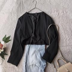 美品(M)クロップドジャケット/上着/ショート/ノーカラー/短め/黒