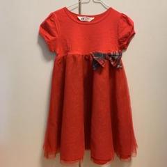 【お買い得】H&M 半袖ワンピース ダブルチュール スカート レッド リボン付き