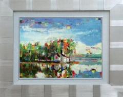 絵画 インテリア　絵　 額付き(銀）油絵　uF6-062403　風景 人気の新作 額付き(銀）油絵 絵 インテリア 絵画 uF6-062403