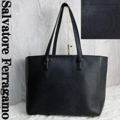 Salvatore Ferragamo レザートートバッグ ブラック FERRAGAMO フェラガモ トートバッグ キャンバス/レザー ブラック