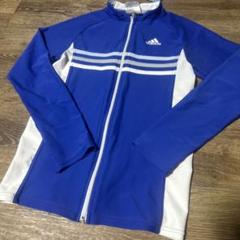 adidas 青 ストライプ ジップアップ ラッシュガード 150cm 中古品