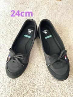 美品✨ルコックスポルティフイエナ24cm　防水パンプススニーカー　軽量　黒 ルコックスポルティフ le coq sportif レースメッシュパンプス