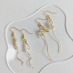【2点セット】ハンドメイド ゴールド ロングデザインピアス まとめ売り