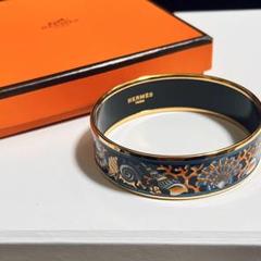 HERMES エルメス エマイユGM バングル 貝殻　ブレスレット　ブルー