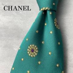 美品 CHANEL ジャガード ブローチ 小紋柄 ドット柄 ネクタイ