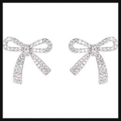S925 シルバー ピアス イヤーアクセサリー リボン 可愛いアクセケース付