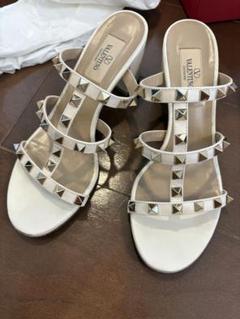 ヴァレンティノ ホワイトスタッズ付き ミュール 36 VALENTINO バレンチノ ヴァレンティノ ロックスタッズ カーフ