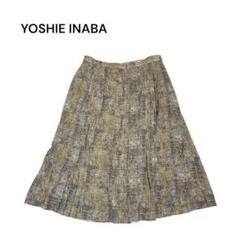ヨシエイナバ☆YOSHIE INABA プリーツフレアスカート 膝丈 ドット柄