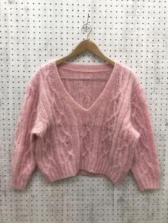 Y2K ガールコア古着　深めVネック　ケーブル編み　ベイビーピンクざっくりニット