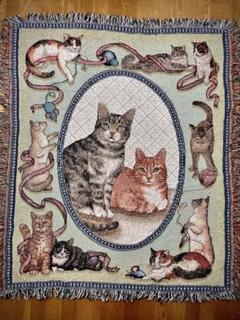 Vintage 猫ラグ、ブランケット、マルチカバー、約142cm x 125cm