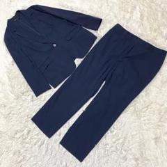 良品✨INDIVI スーツ セットアップ 大きいサイズ シアサッカー ネイビー